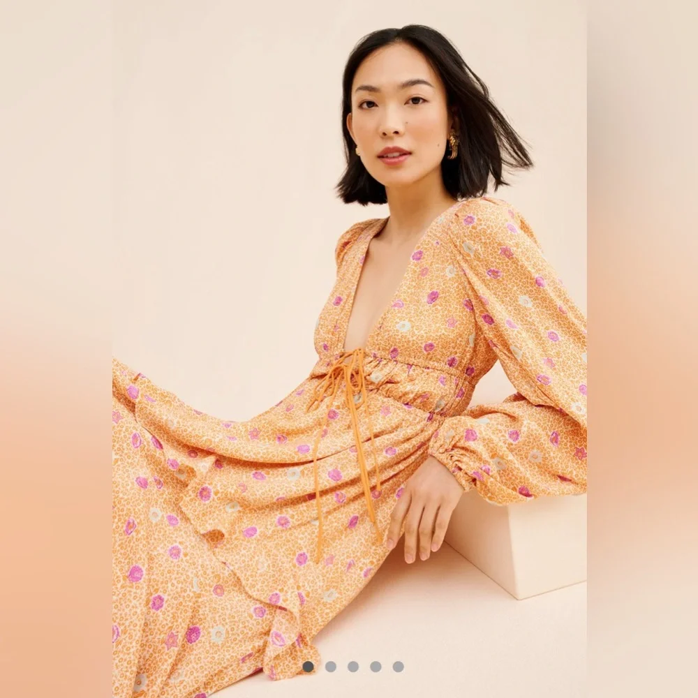 Free People Orange Floral Maxi Dress, Tried and True, large - Picture 4 of 6